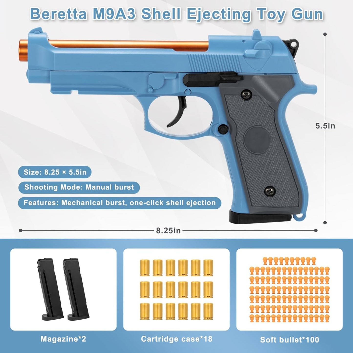 Toy Guns for Boys, semi-automatische shell die speelgoedpistolen uitwerpen die er echt uitzien, nep speelgoedmodel stress shot speelgoedpistool pistool beste cadeau voor kinderen jongens grils 8+