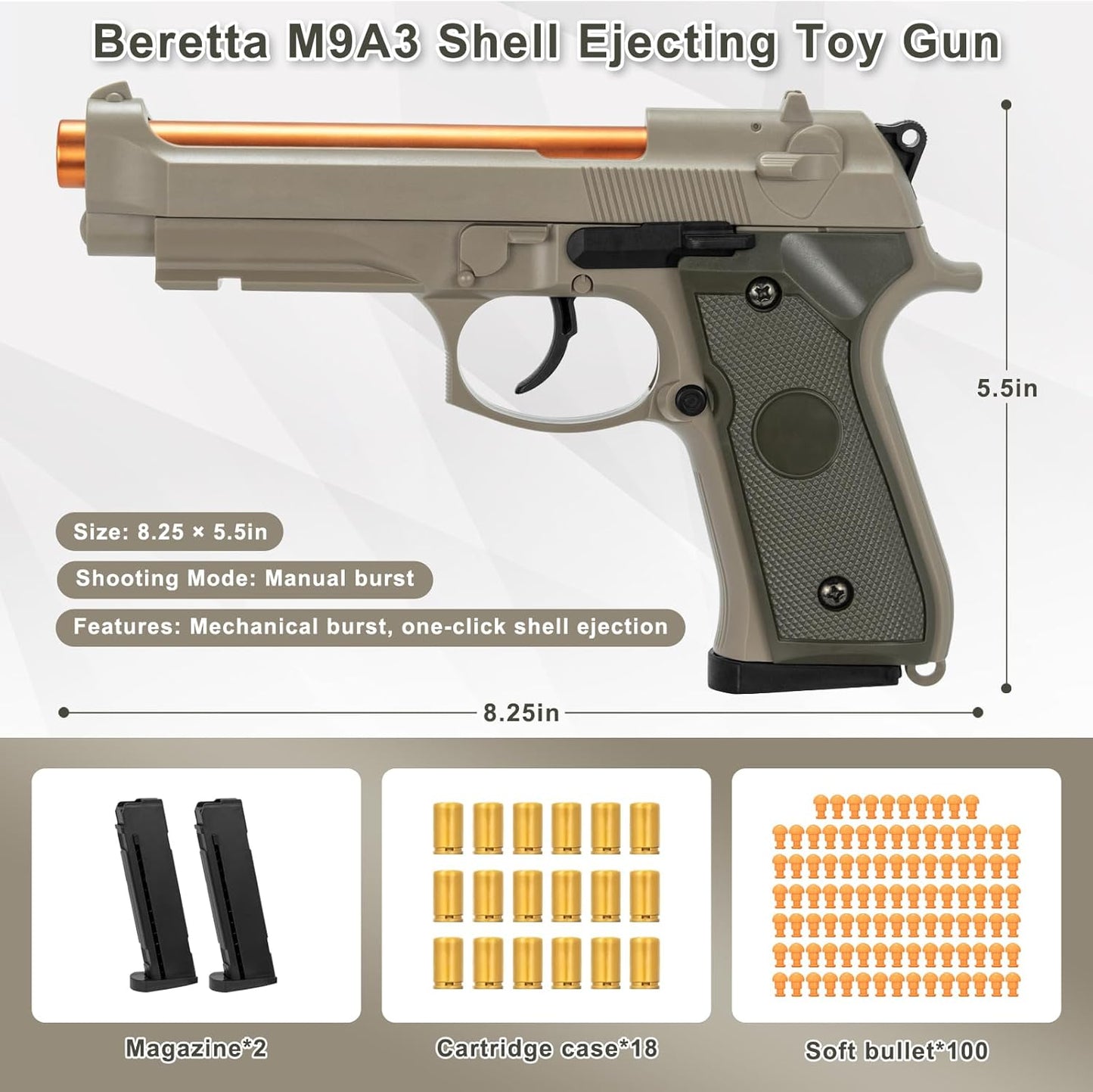 Toy Guns for Boys, semi-automatische shell die speelgoedpistolen uitwerpen die er echt uitzien, nep speelgoedmodel stress shot speelgoedpistool pistool beste cadeau voor kinderen jongens grils 8+