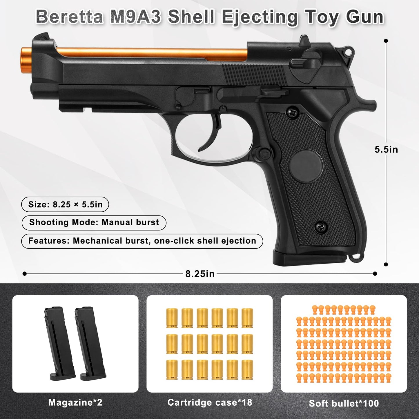 Toy Guns for Boys, semi-automatische shell die speelgoedpistolen uitwerpen die er echt uitzien, nep speelgoedmodel stress shot speelgoedpistool pistool beste cadeau voor kinderen jongens grils 8+